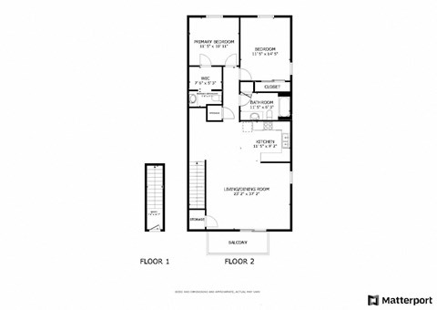 2 Bed/1.5 Bath Floor Plan
